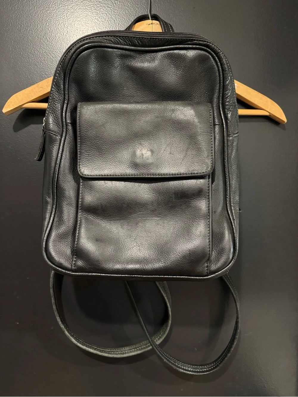 Vintage Y2K Minimalist Black Leather Travel Mini Backpack